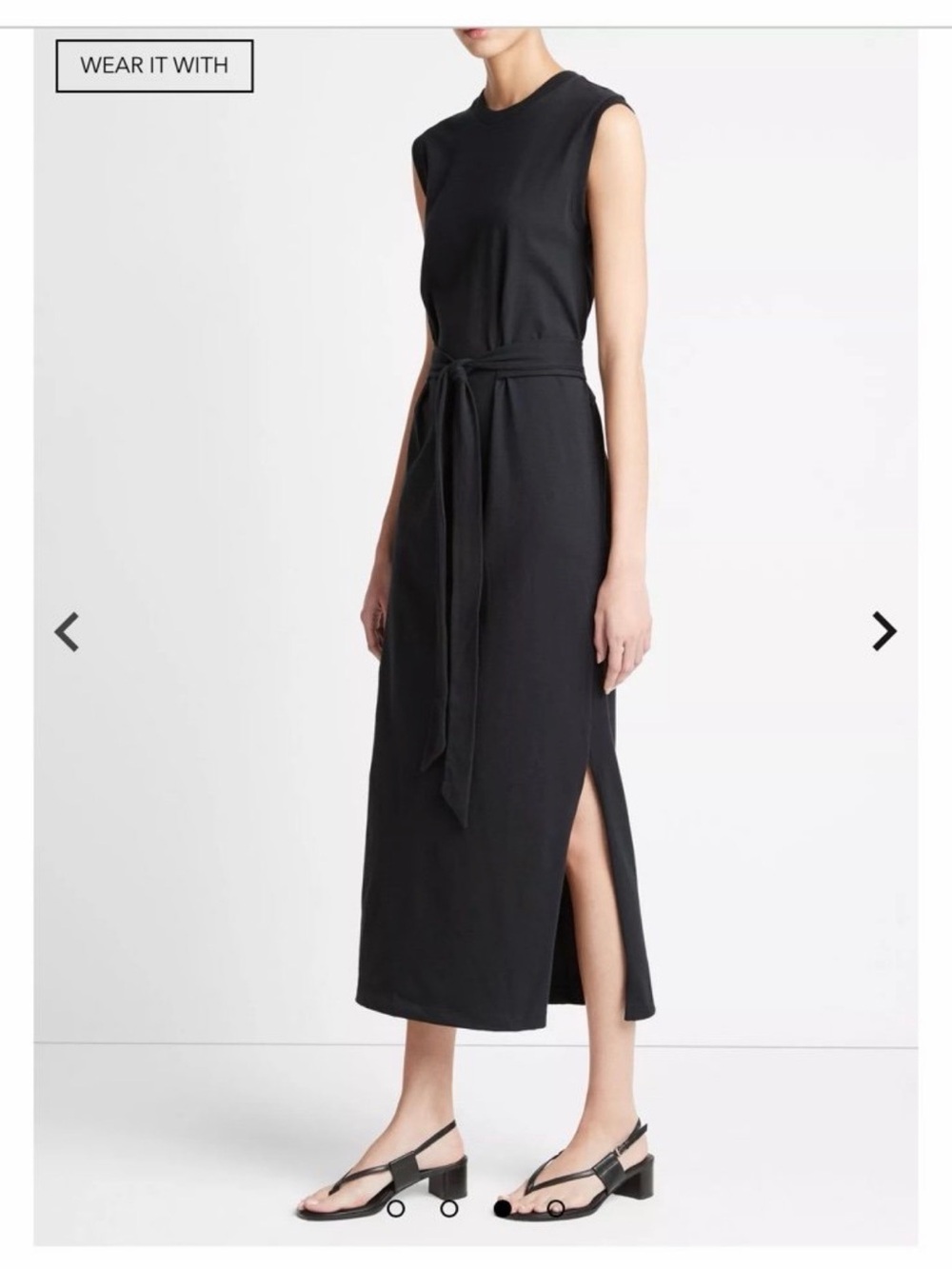 Vince Sleeveless Black Midi Dress with Waist Tie